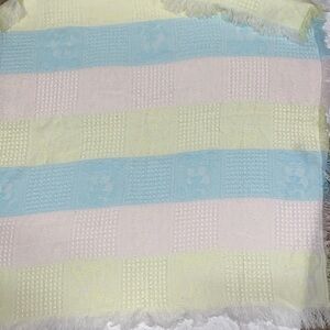 Vintage All Mine pastel unisex fringed teddy bear acrylic blanket